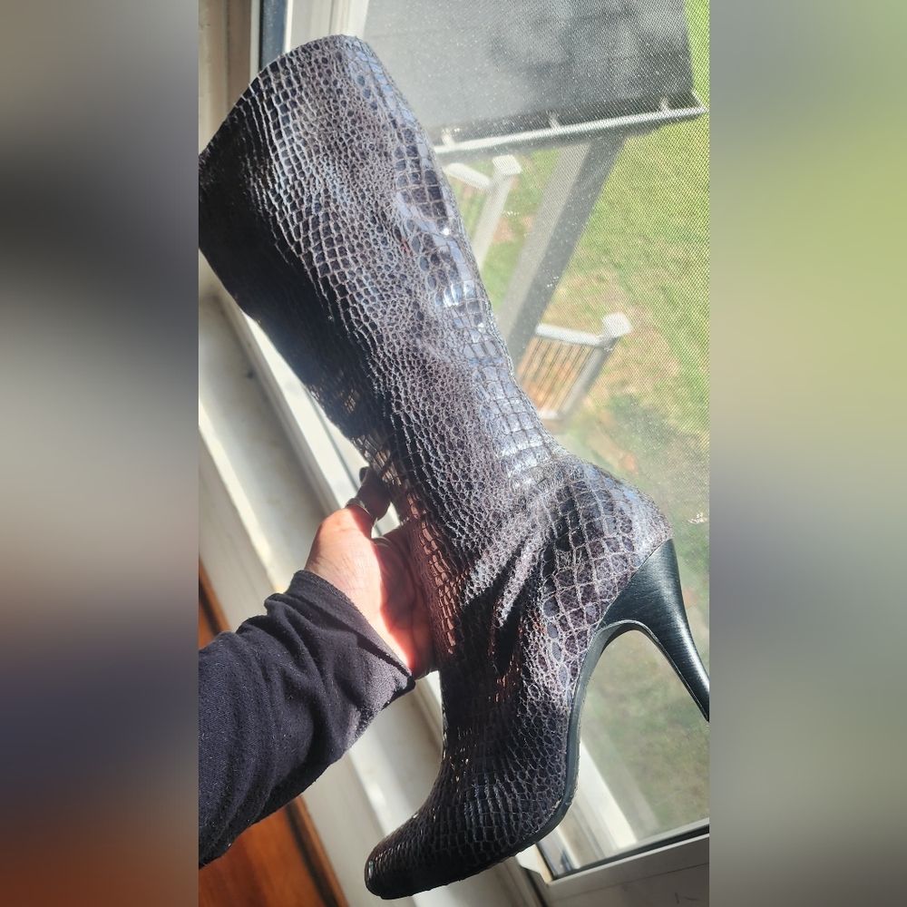 Blue high heel boots size 6